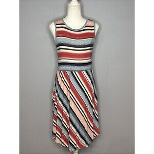 24/7 Maurices Women’s Tank Dress Striped Colorful  Small Pockets Stretch
